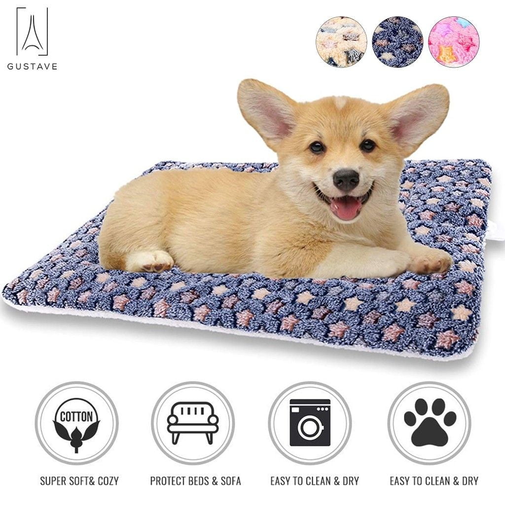 Dog Pet Sleep Mat Soft Warm Reversible Fleece Crate Bed Mat Kennel Pad Cage Cushion for Large Small Medium Dog Cat "Blue, XL"