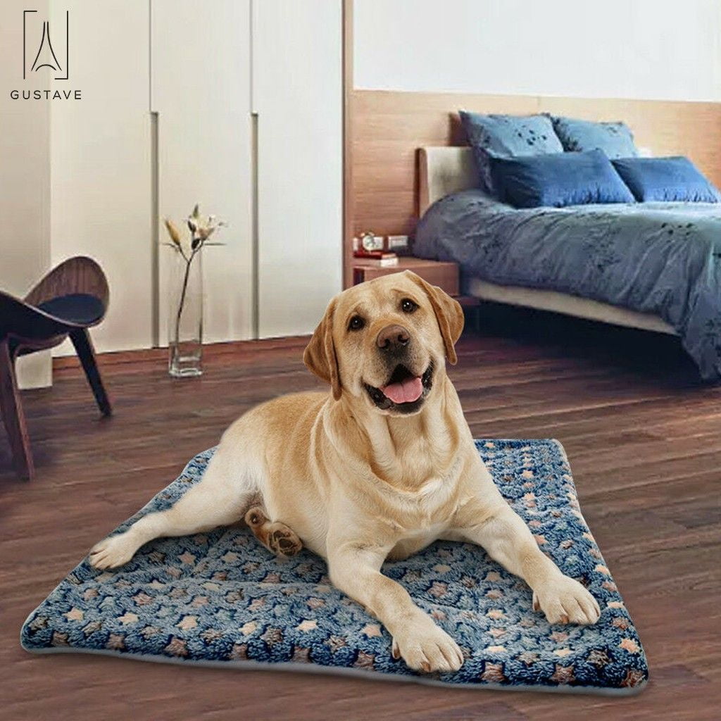 Dog Pet Sleep Mat Soft Warm Reversible Fleece Crate Bed Mat Kennel Pad Cage Cushion for Large Small Medium Dog Cat "Blue, XL"