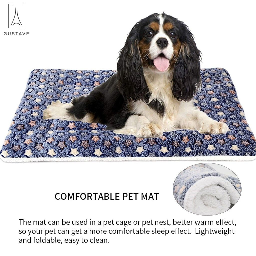 Dog Pet Sleep Mat Soft Warm Reversible Fleece Crate Bed Mat Kennel Pad Cage Cushion for Large Small Medium Dog Cat "Blue, XL"